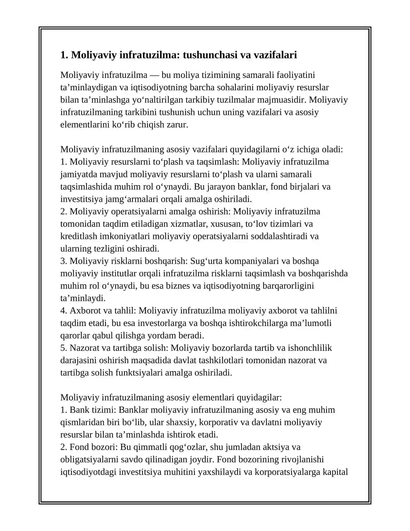 Moliyaviy infratuzilma va uning tarkibi 3