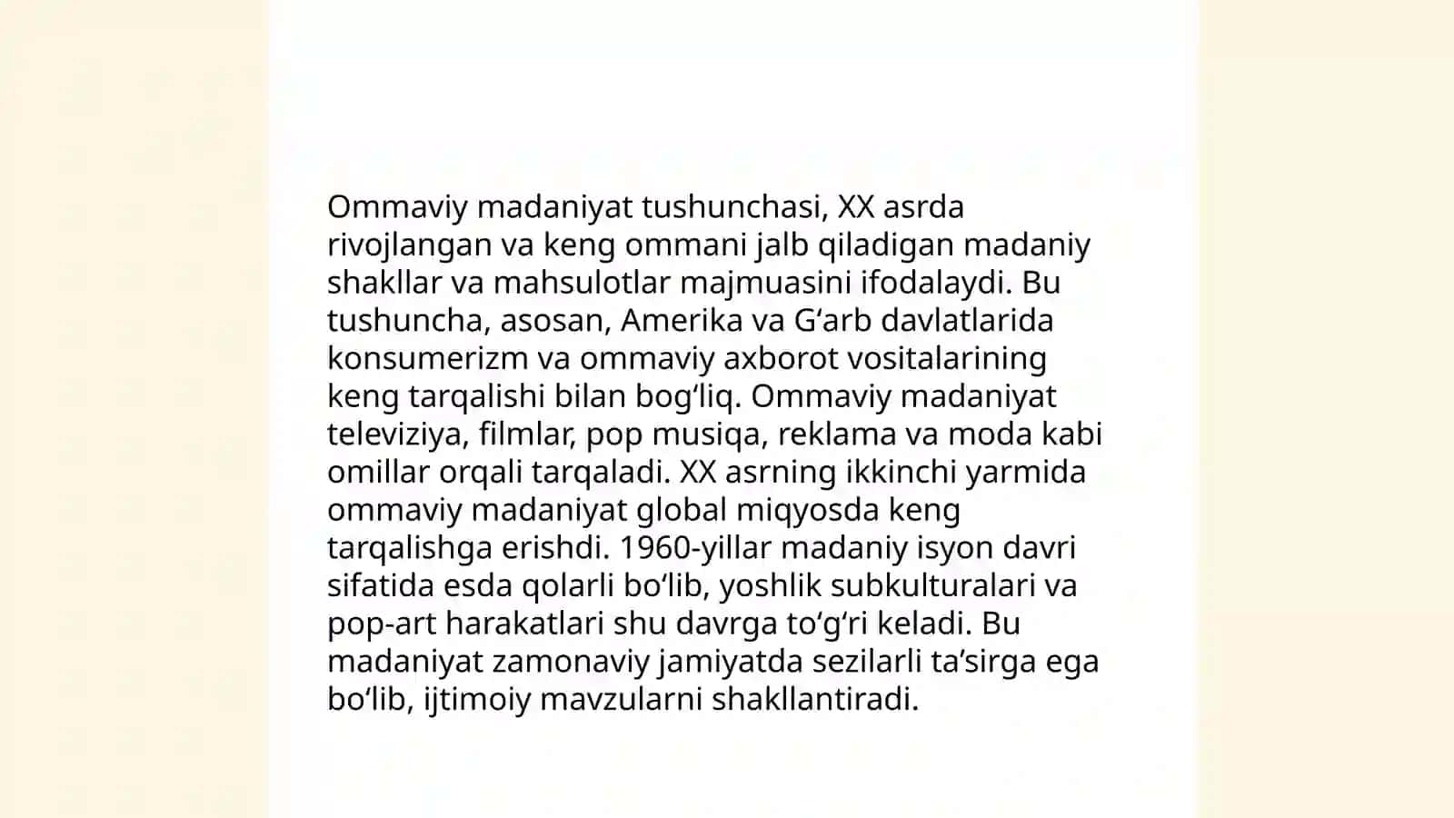 Ommaviy madaniyatning shakllanish tarixi va uning turlari 3