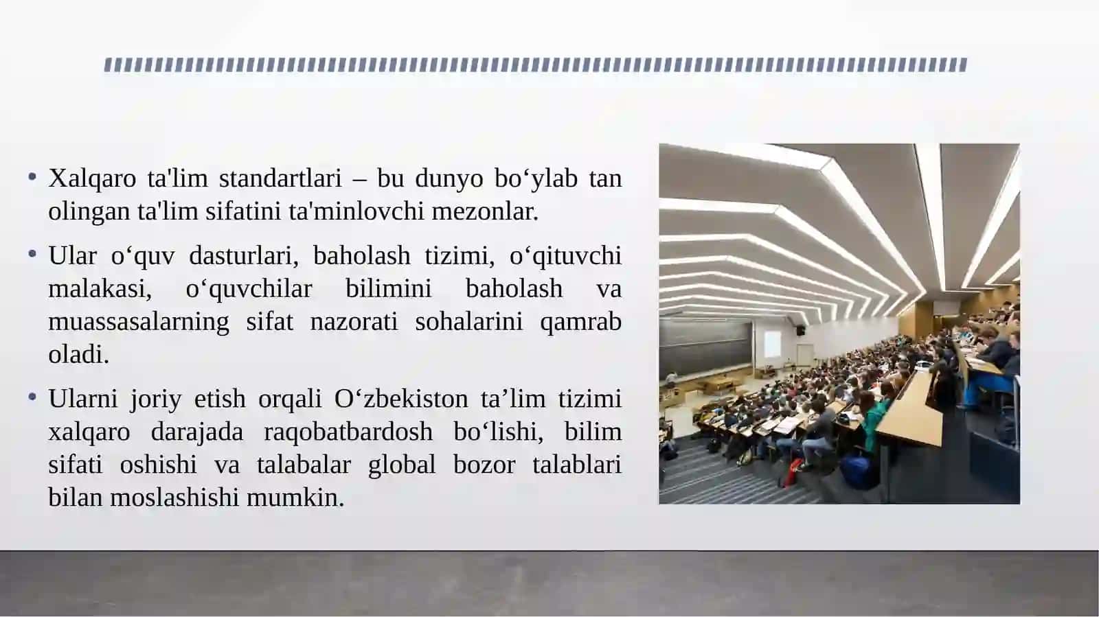 Xalqaro ta’lim standartlarini O'zbekiston ta’lim tizimiga joriy etish. 3