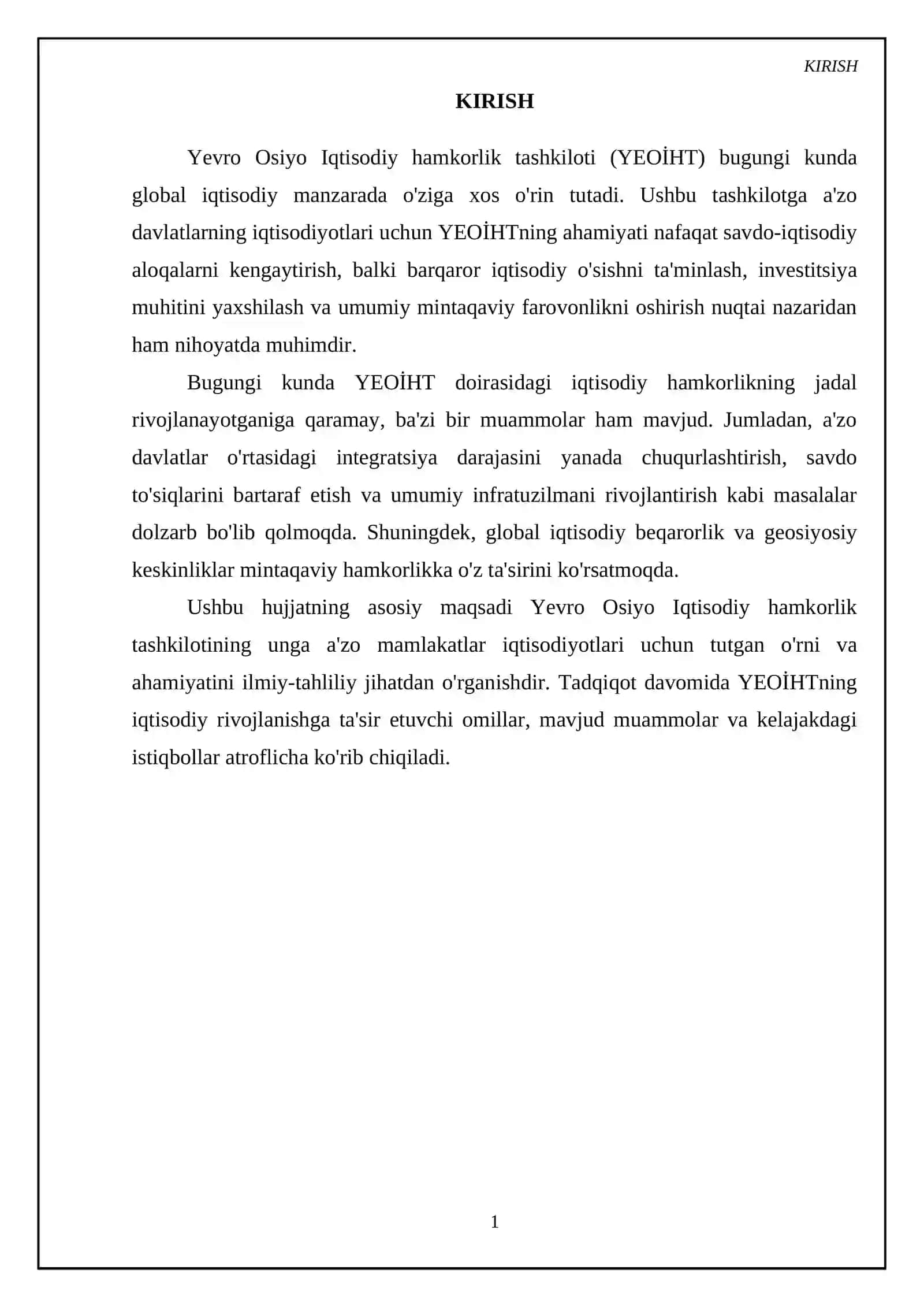 Yevro Osiyo Iqtisodiy hamkorlik tashkilotining unga a'zo mamlakatlar iqtisodiyotlar ahamaiyati 3