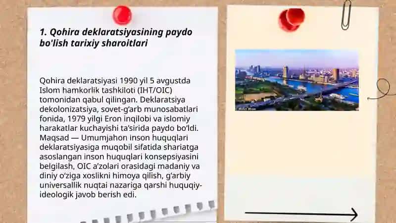 Qohira deklaratsiyasi tarixi va mazmuni borasida tahliliy maqola tayyorlash 3