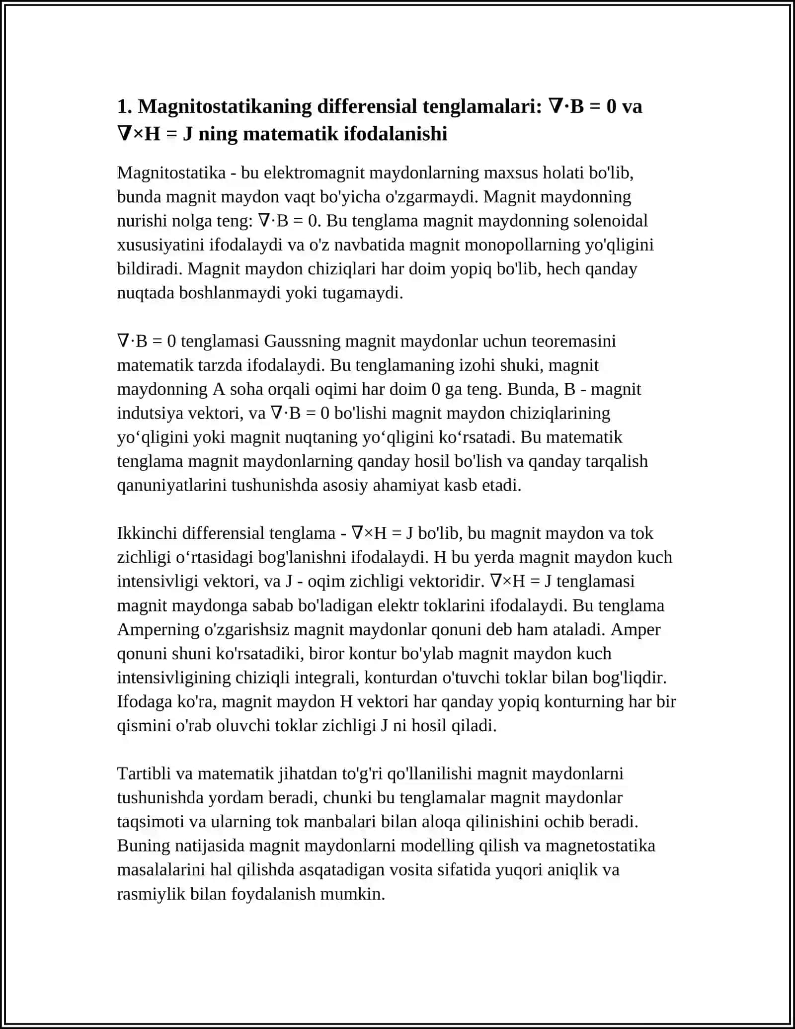 MAGNITOSTATIKA MASALALARING MATEMATIK JIHATDAN QOʻYILISHI 3