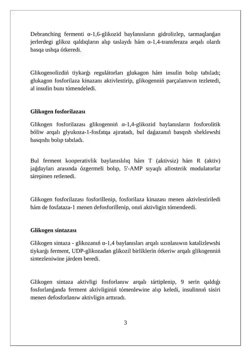 Glikogenniń sintezleniwi (Glikogenez) 3