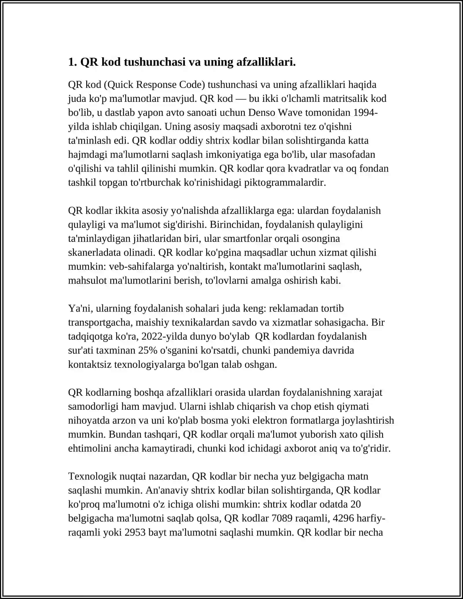 QR KOD OLISH VA UNDAN FOYDALANISH "ELEKTRON SAVDO" DASTURIDAN FOYDALANISH 3