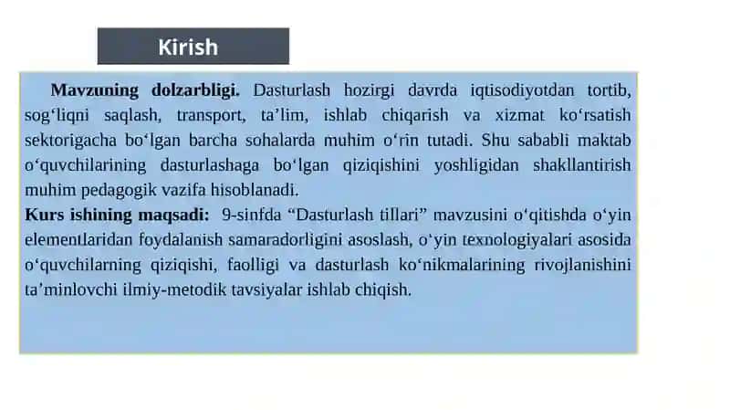 “9-sinfda Dasturlash tillari mavzusida o‘yin elementlaridan foydalanish samaradorligi” 3