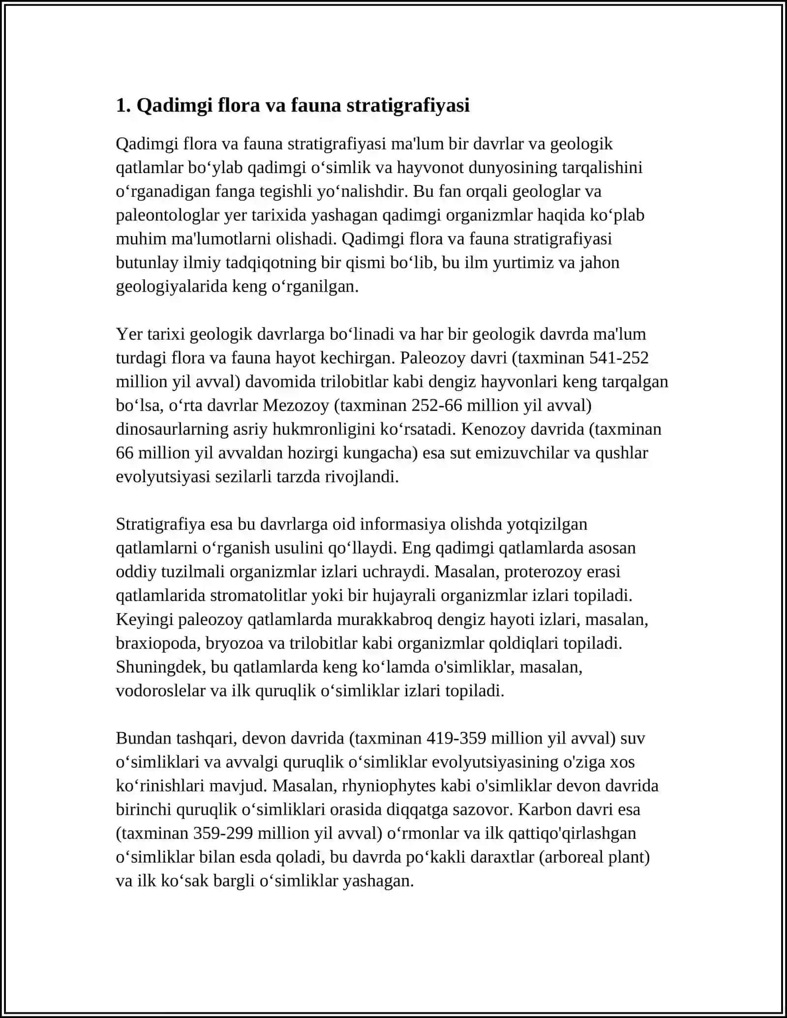 MUSTAQIL ISH Mavzu: FLORA VA FAUNA GURUHLARINING STRATIGRAFIK AHAMIYATI 3