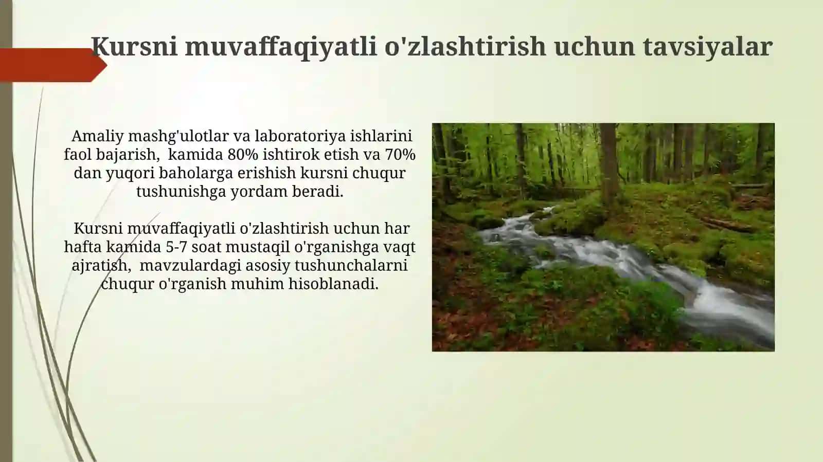 Ekologiya asoslari" mavzusini oʻrganish metodikasi darslar tizimi 3