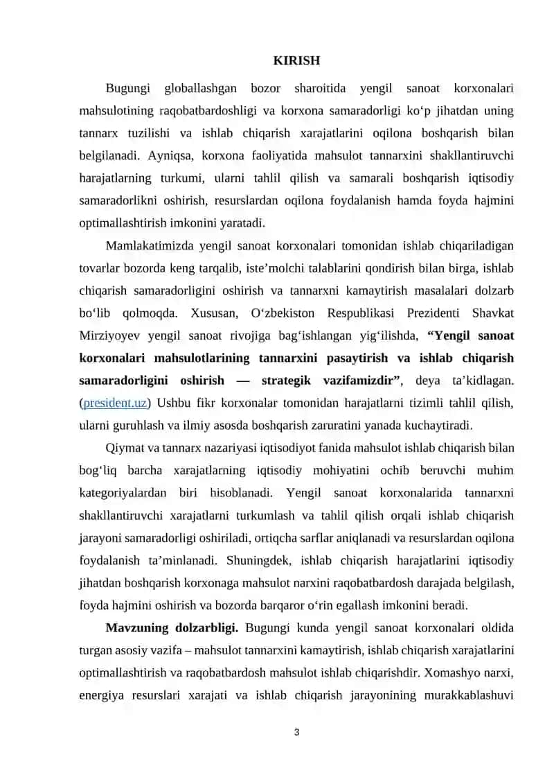 Yengil sanoat korxonalari mahsulotining harajatlari turkumi va tannarxining tuzulishi 3