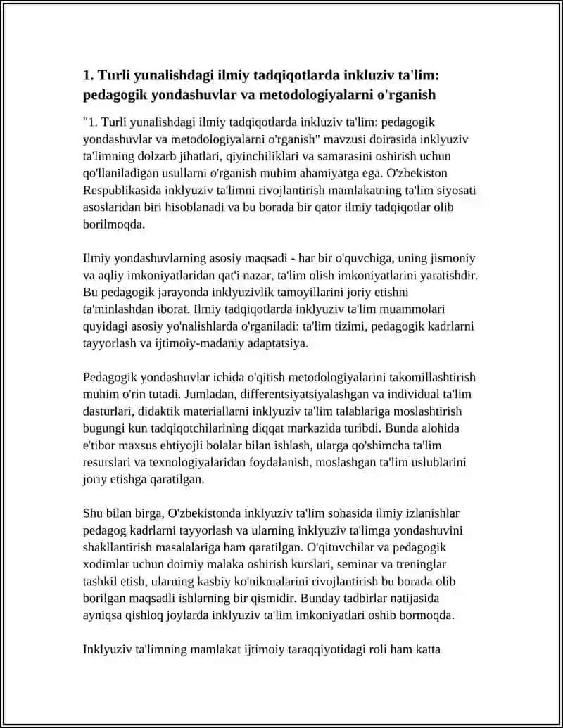 Turli yunalishdagi ilmiy tadqiqotlarda inkluziv ta'lim: pedagogik yondashuvlar va metodologiyalarni o'rganish 3