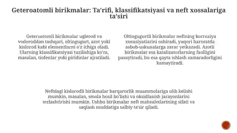 Neftning heteroatomli birikmalari va mineral tarkibi 3