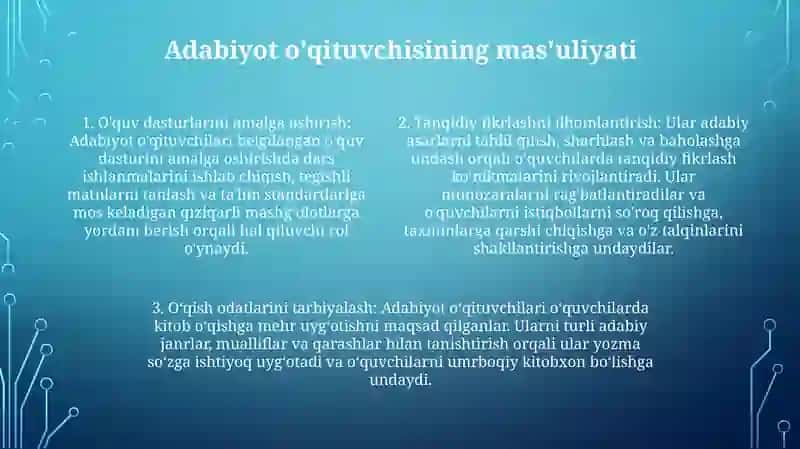 Adabiyot O'Qituvchisining Faoliyati Va UngaQo'YilganTalablar 3
