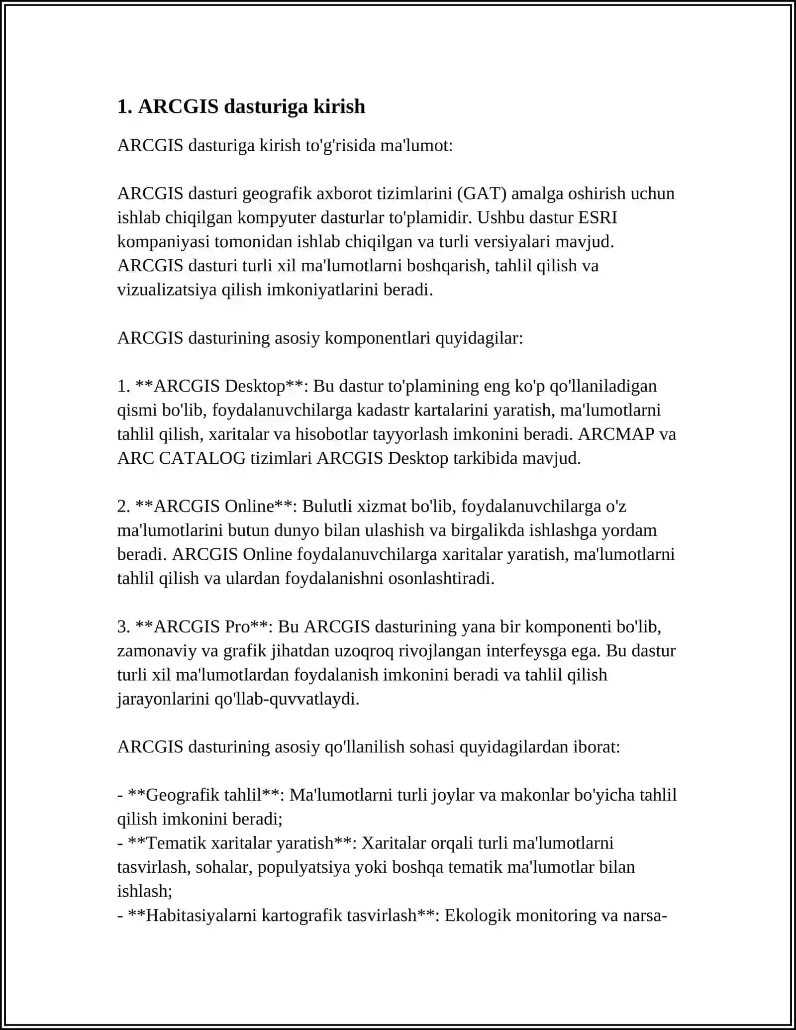 ARCGIS, ARCMAP DASTURI BILAN ISHLASH 3