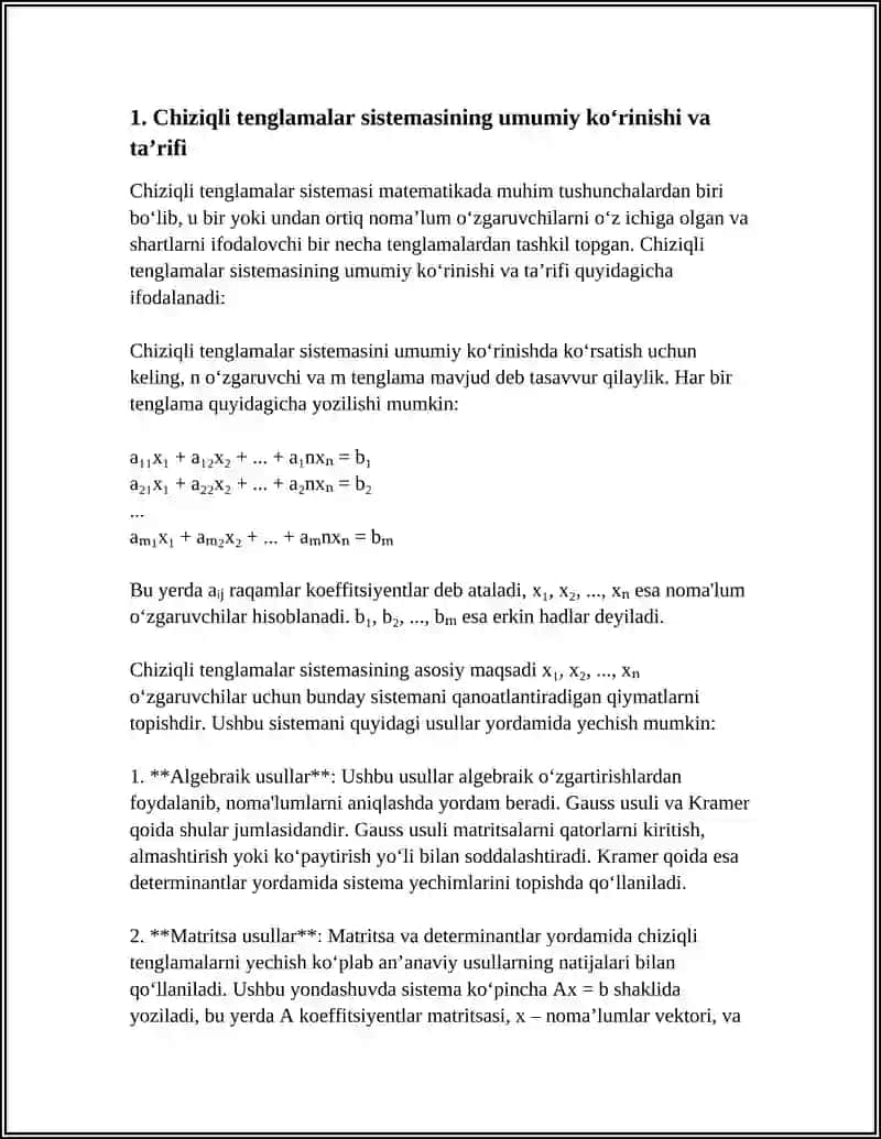 CHIZIQLI TENGLAMALAR SISTEMASINING BAZIS YECHIMLARI 3