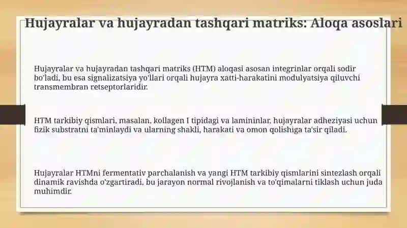 Hujayralar va hujayradan tashqari matriks: Aloqa asoslari 3