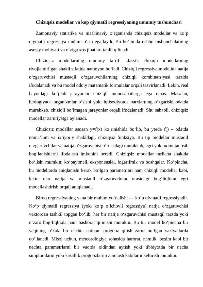 Chiziqsiz modellarda kop qiymatli regressiya 3