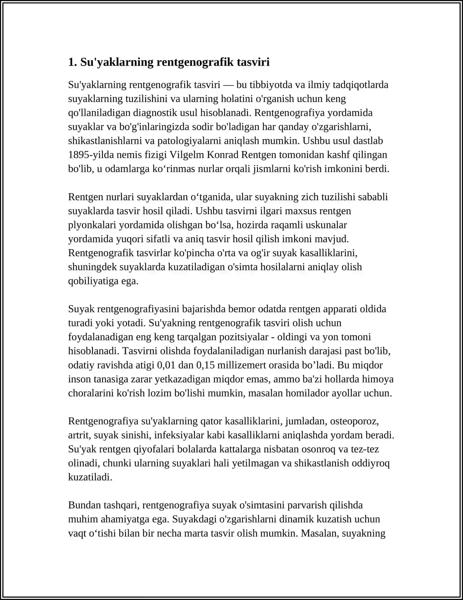 SKELET SUYAKLARINING RENTGENOANATOMIYASI.SKELETNING RIVOJLANISHI ANAMOLIYALARI 3