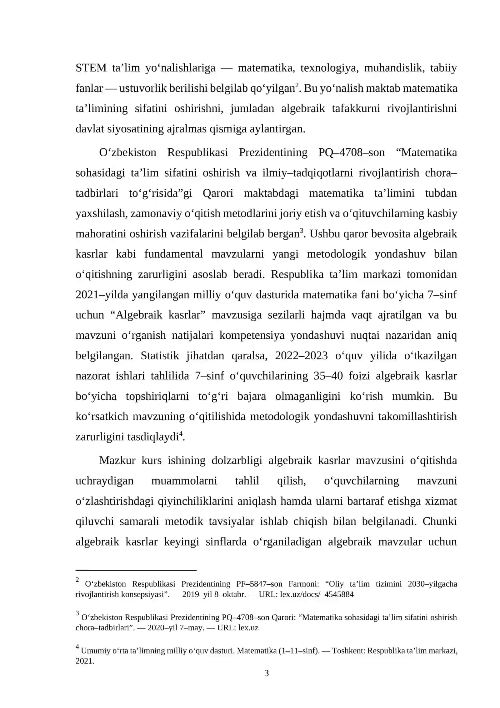 Umumta’lim maktabining 7–sinfida algebraik kasrlar va ular ustida amallarning o‘qitilishi 3