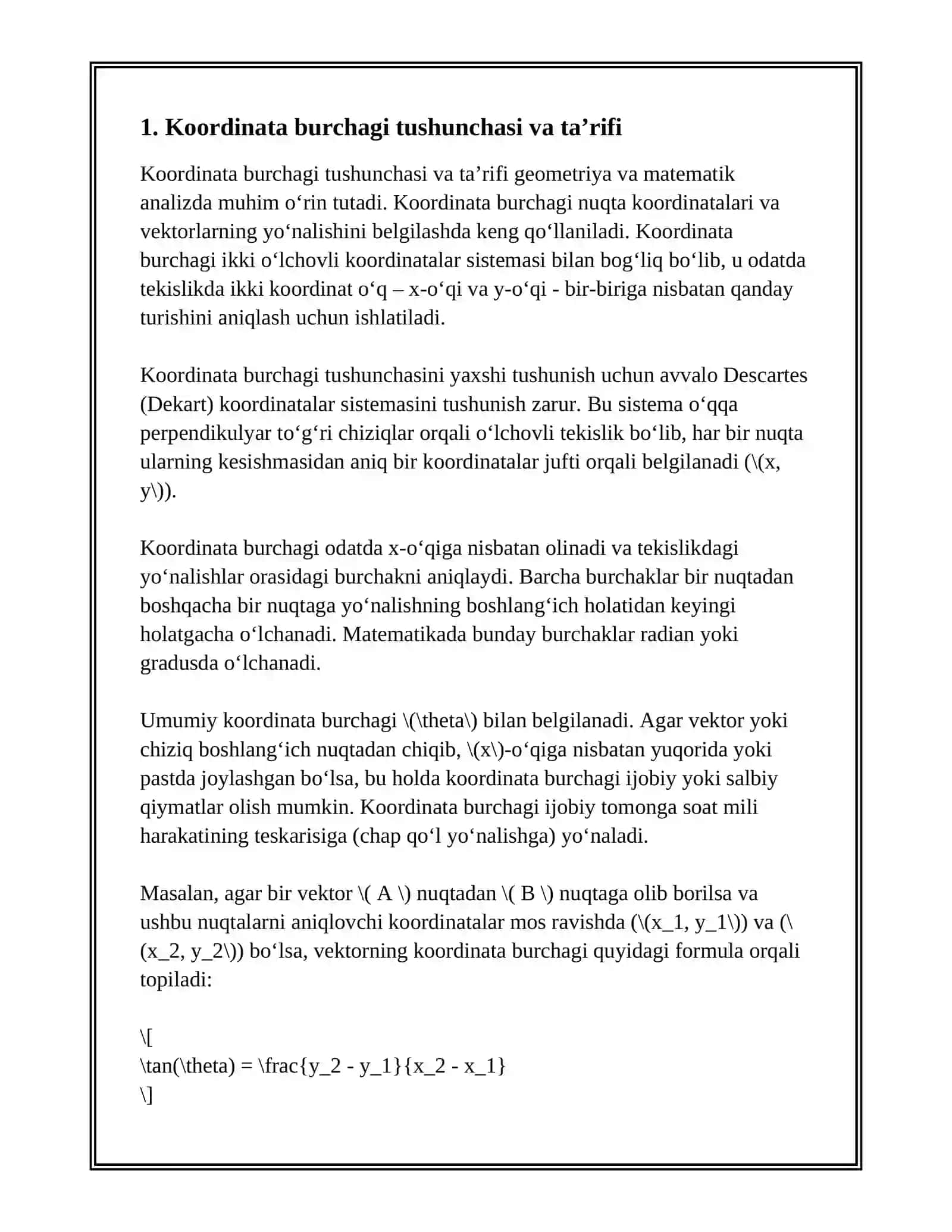 KOORDINATA BURCHAGI. NUQTA KOORDINATASI 3