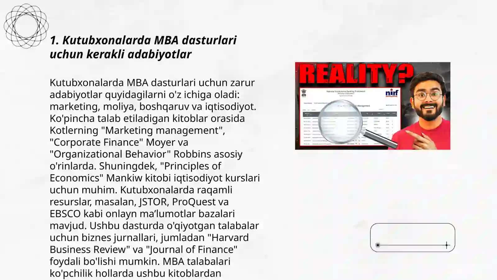 Kutubxonalarda MBA dasturlari uchun kerakli adabiyotlar 3