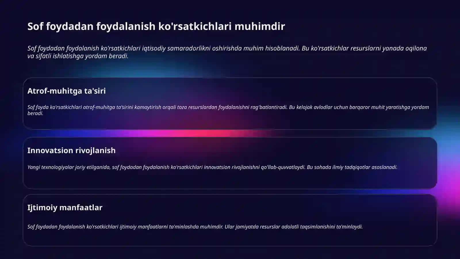 Sof foydadan foydalanish ko'rsatkichlari 3