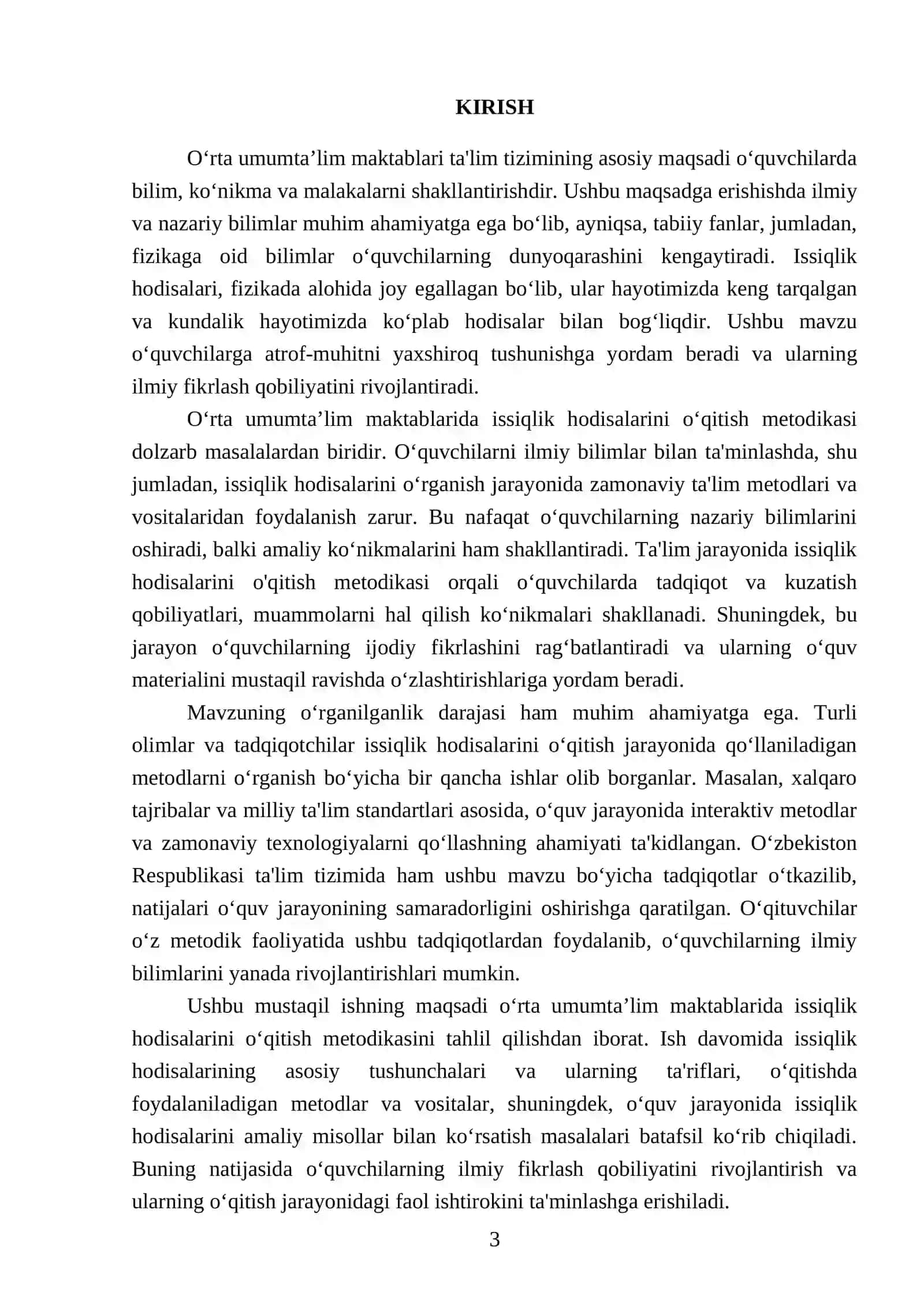O‘rta umumta’lim maktablarida “Issiqlik hodisalari” mavzusini o‘qitish metodikasi 3