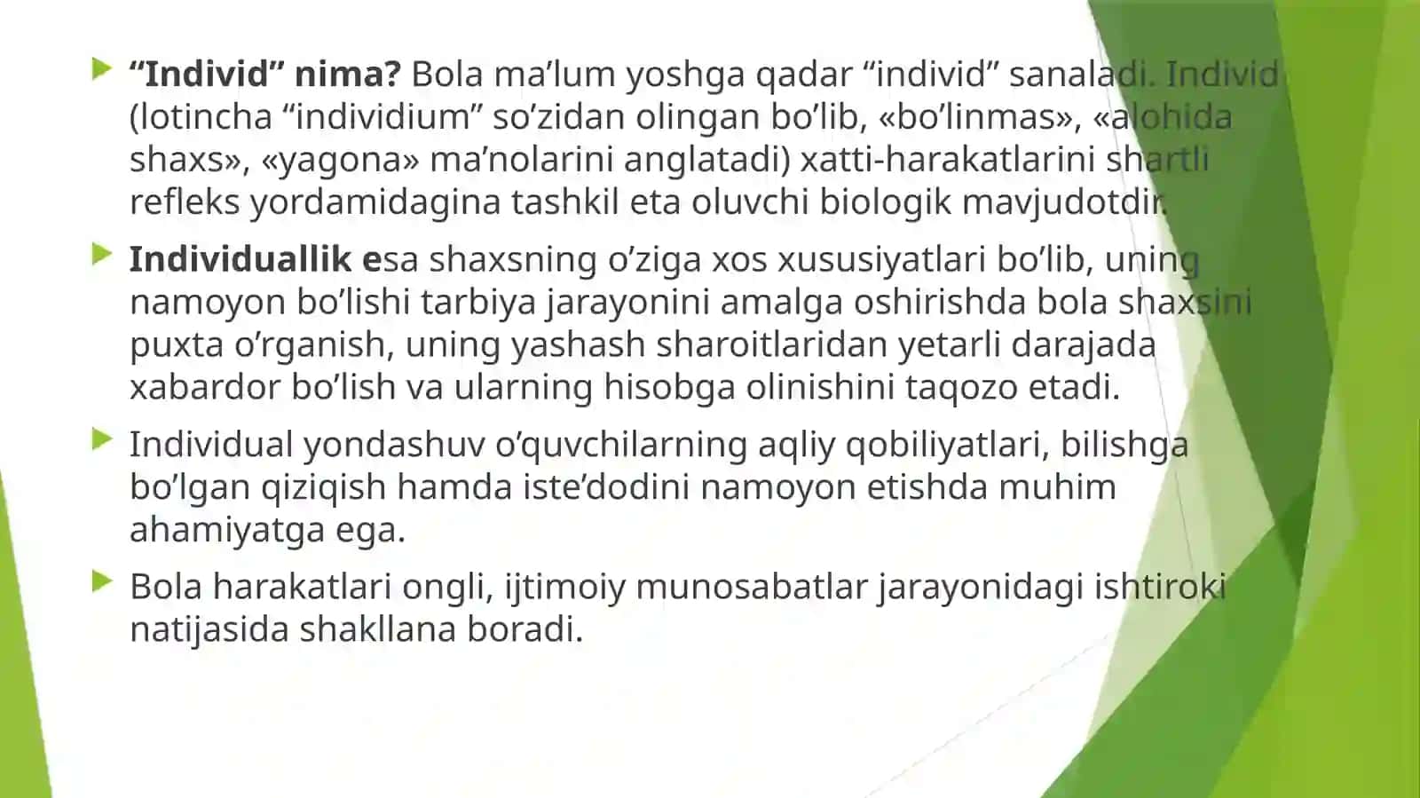 Shaxs rivojlanishining umumiy qonunlari, uning tashxisi to'g'risida g'oyalar 3