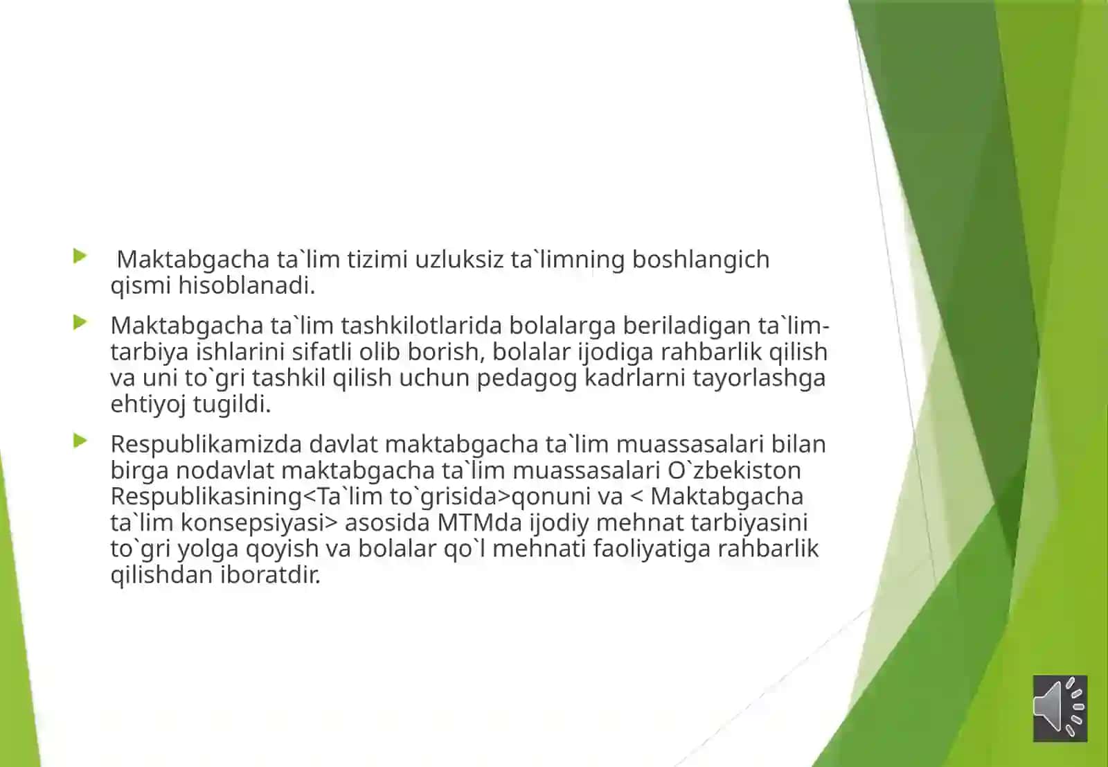 MAKTABGACHA TA'LIM TASHKILOTI SAHNALASHTIRISH FAOLIYATINING ASOSIY MAQSADI 3