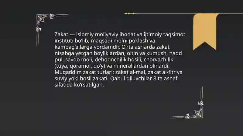 Oʻrta asrlarda islom shariyati doirasidagi soliq turlari 3
