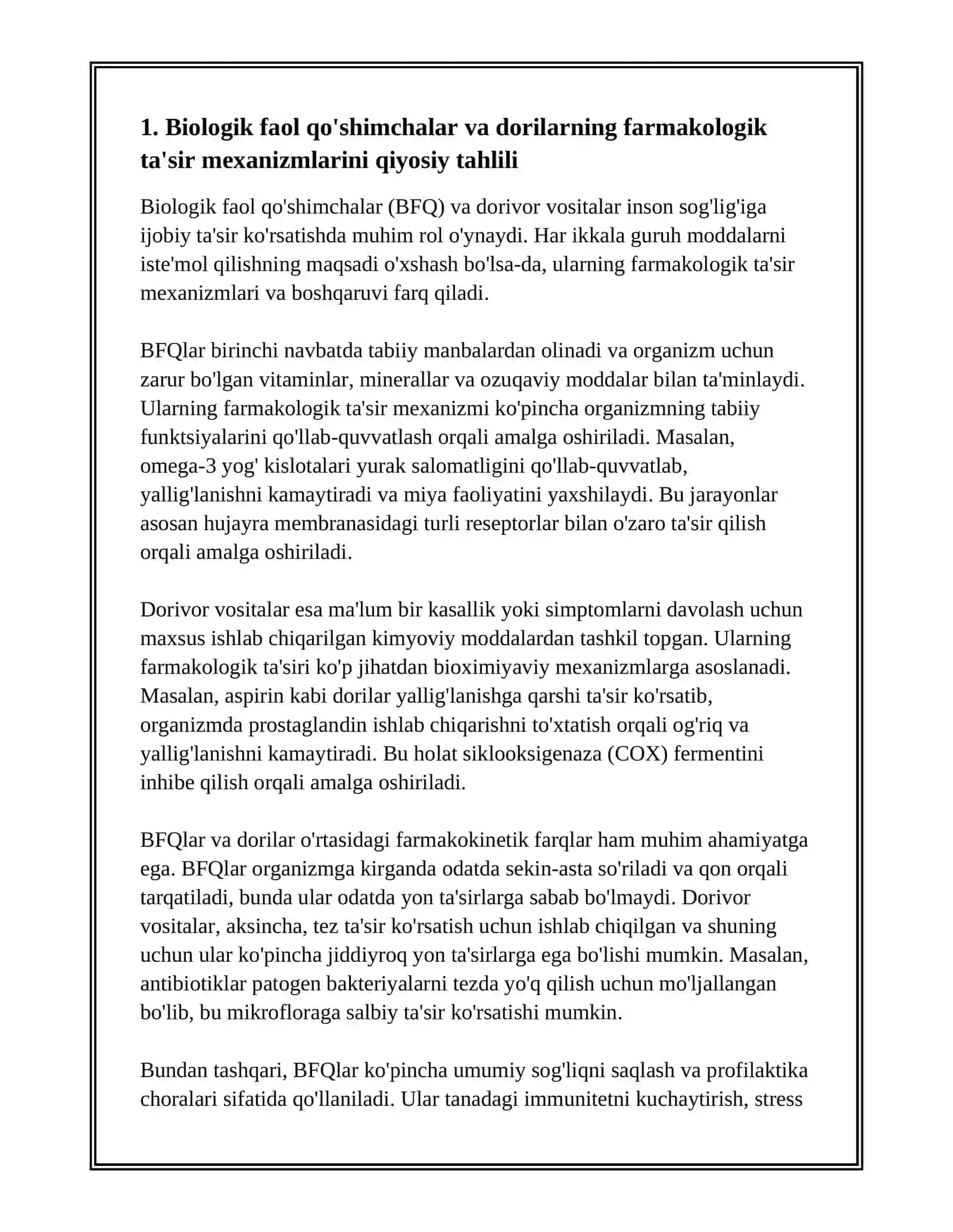 BIOLOGIK FAOL QO'SHIMCHALAR VA DORI VOSITALARINING QIYOSIY TAHLILI 3