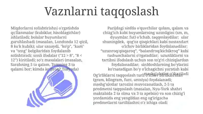 Elementar matematikada kattalik va predmetlar o'lchamini taqqoslashga o'rgatish 3