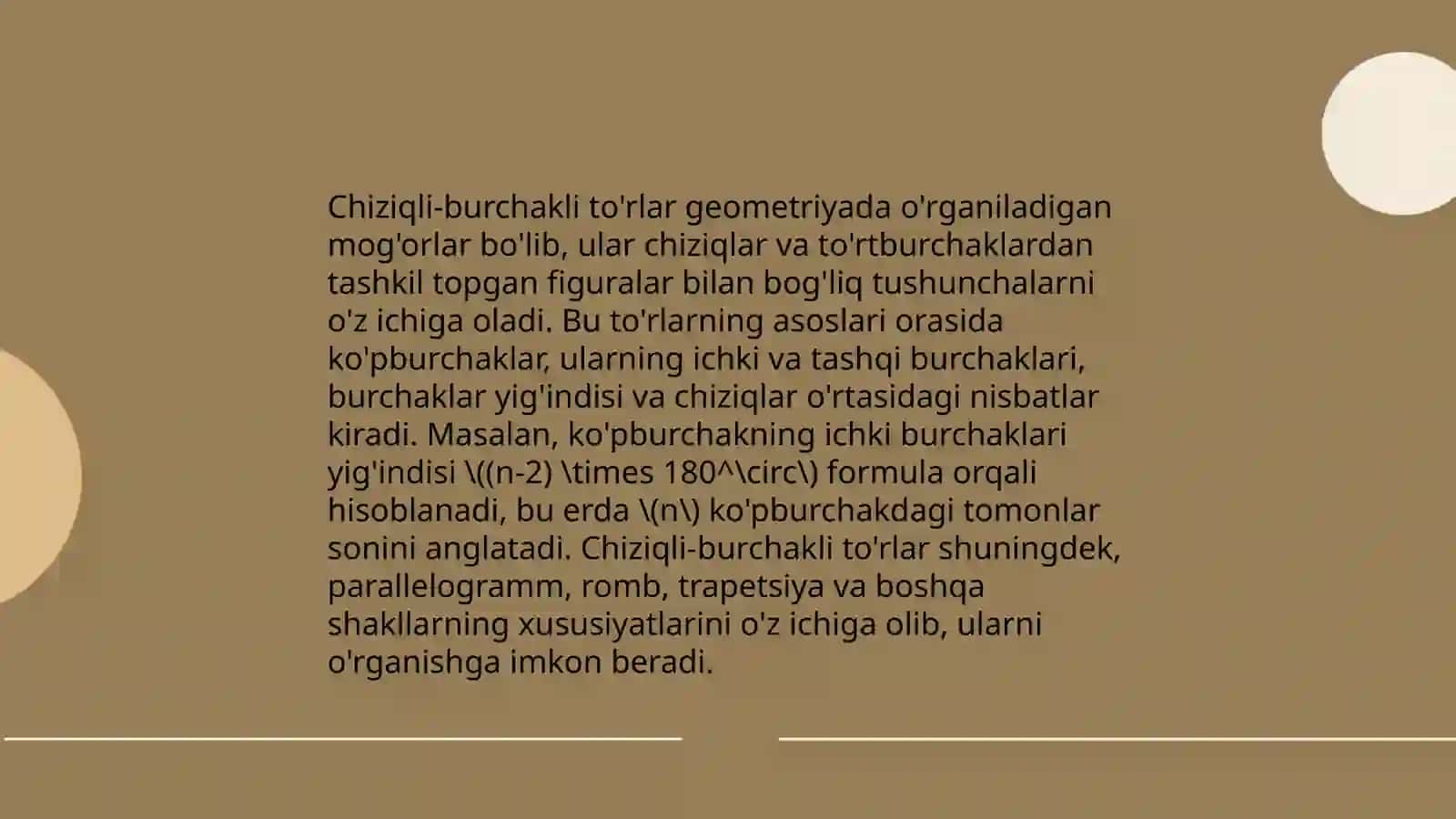 Chiziqli-burchakli to’rlarni tenglashtirish 3