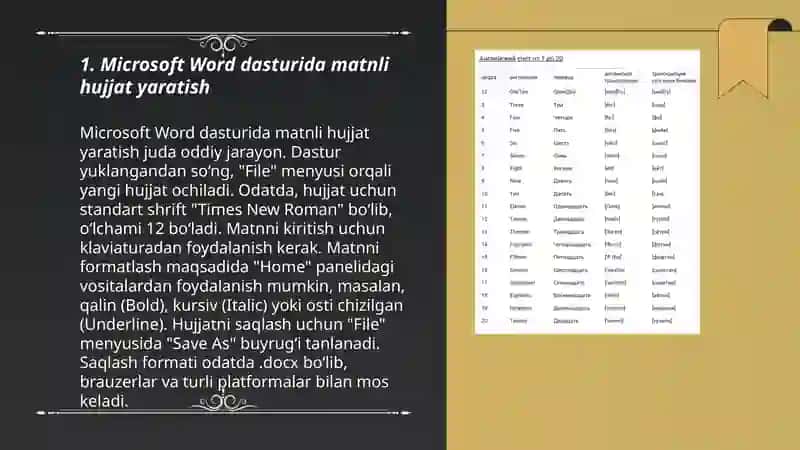Microsoft Word dasturida matnli hujjatlar tayyorlash 3