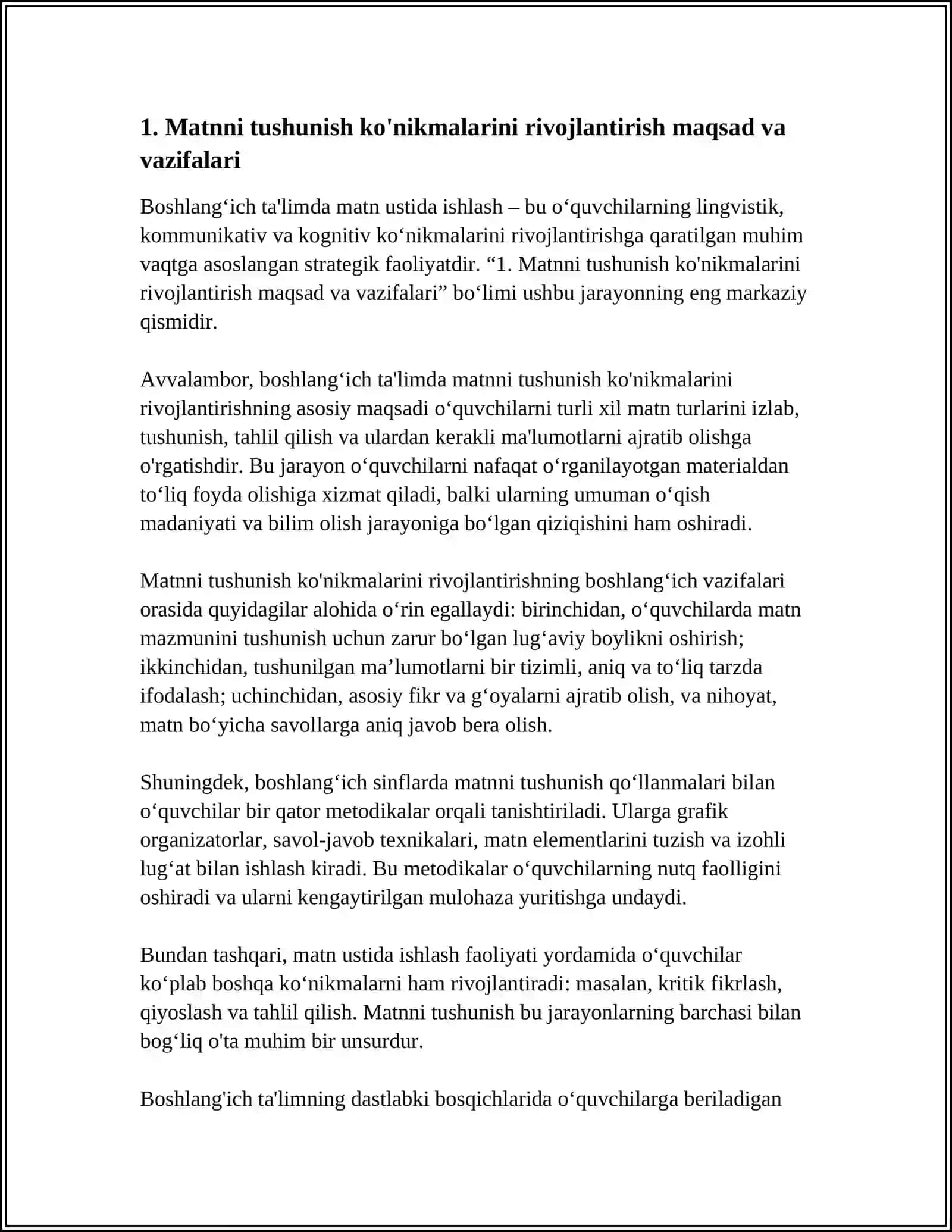 BOSHLANGʻICH TA'LIMDA MATN USTIDA ISHLASHNING MAQSAD VA VAZIFALARI 3