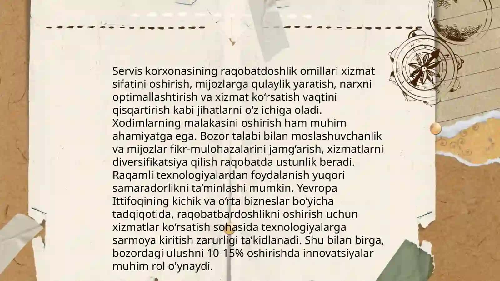Servis korxonasining raqobatdoshlik omillari 3