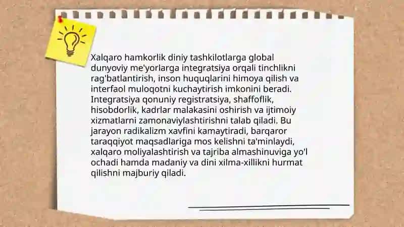 Diniy tashkilotlarning zamonaviy dunyoviy meʼyorlarga moslashuvining ahamiyati 3