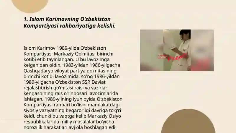Islom Karimovning O‘zbekiston Kompartiyasi Markaziy Ijroiya Qo‘mitasining birinchi kotibi etib tayinlanishi 3