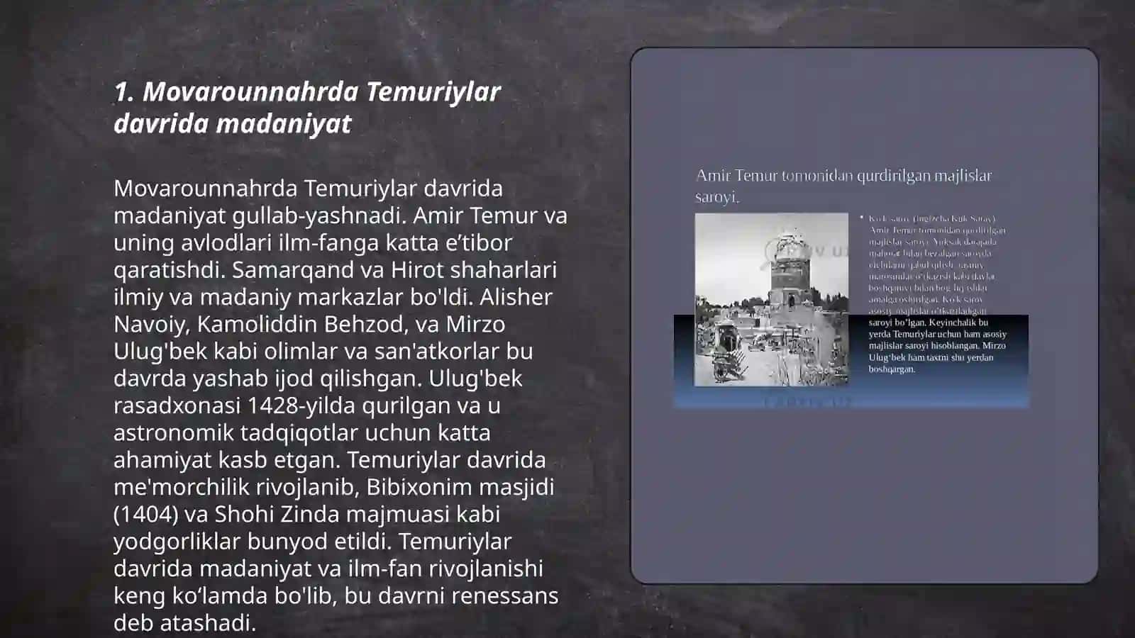 Movarounnahrda Temuriylar davrida madaniyat 3