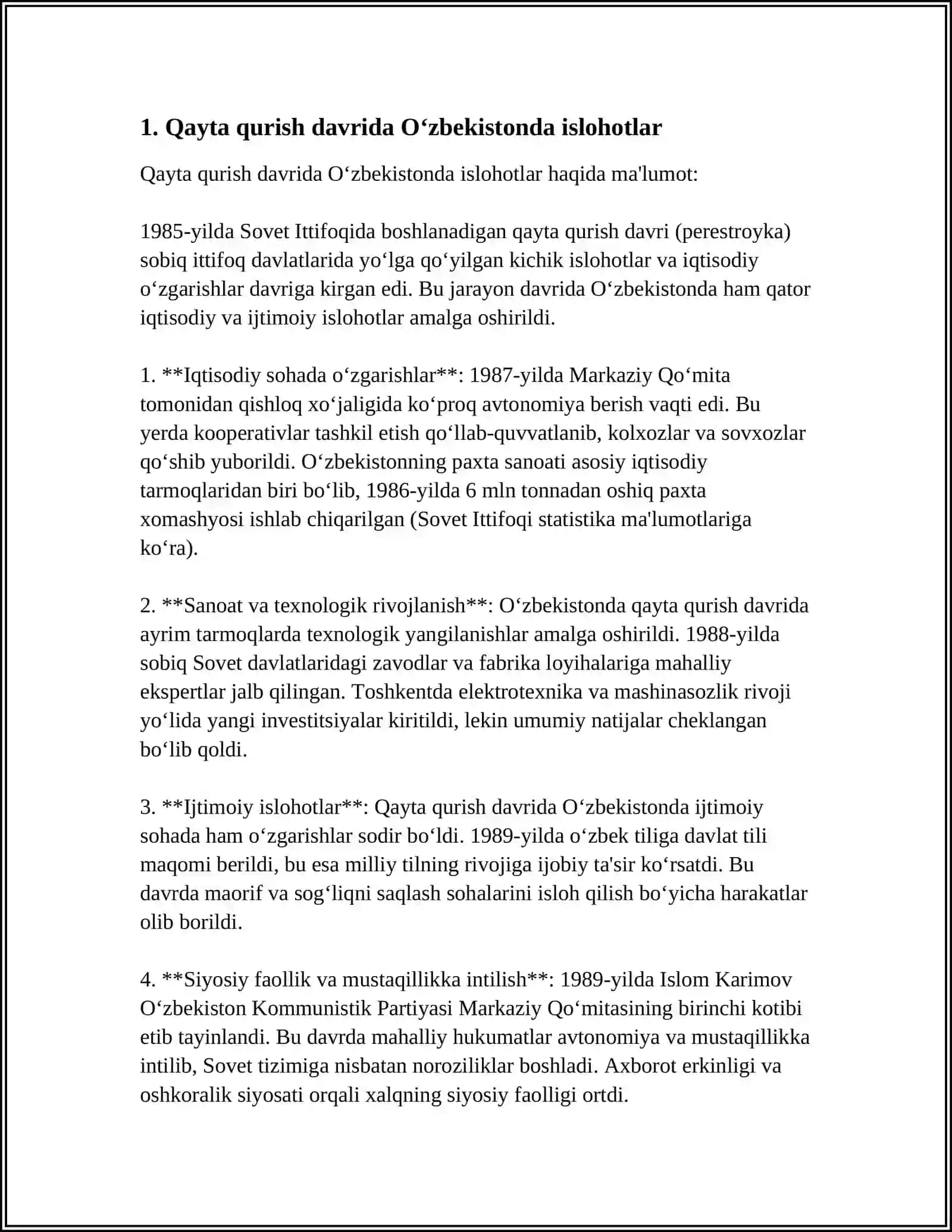 “QAYTA QURISH” YILLARIDA O‘ZBEKISTONDAGI IJTIMOIY-SIYOSIY VAZIYAT 3