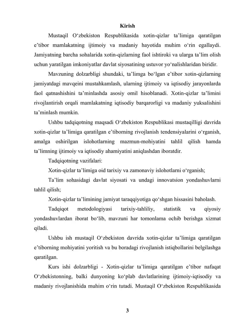 Mustaqil Oʻzbekiston respublikasida xotin -qizlar ta'limiga qaratilgan e'tibor 3