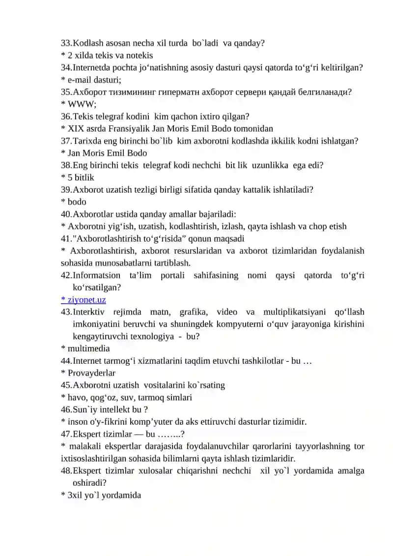 Informatika Fanidan Testlar 3