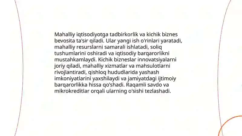 Mahalliy iqtisodiyotga hissa: tadbirkorlik va kichik biznes 3