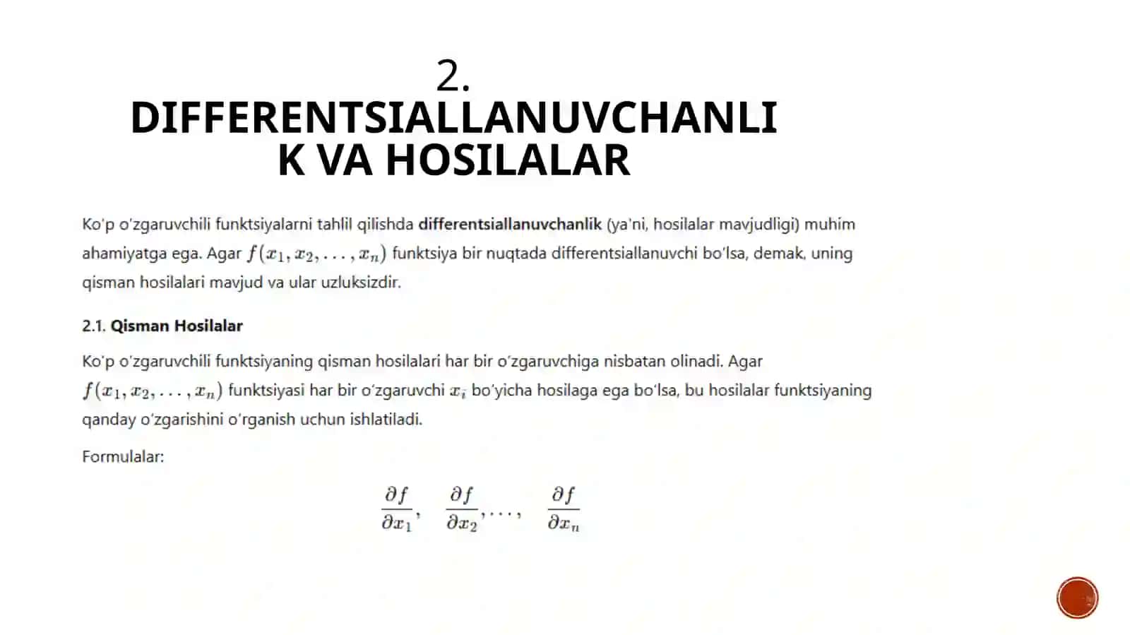Ko‘p O‘zgaruvchili Funktsiya Uzluksizligi va Differentsiallanuvchiligi 3