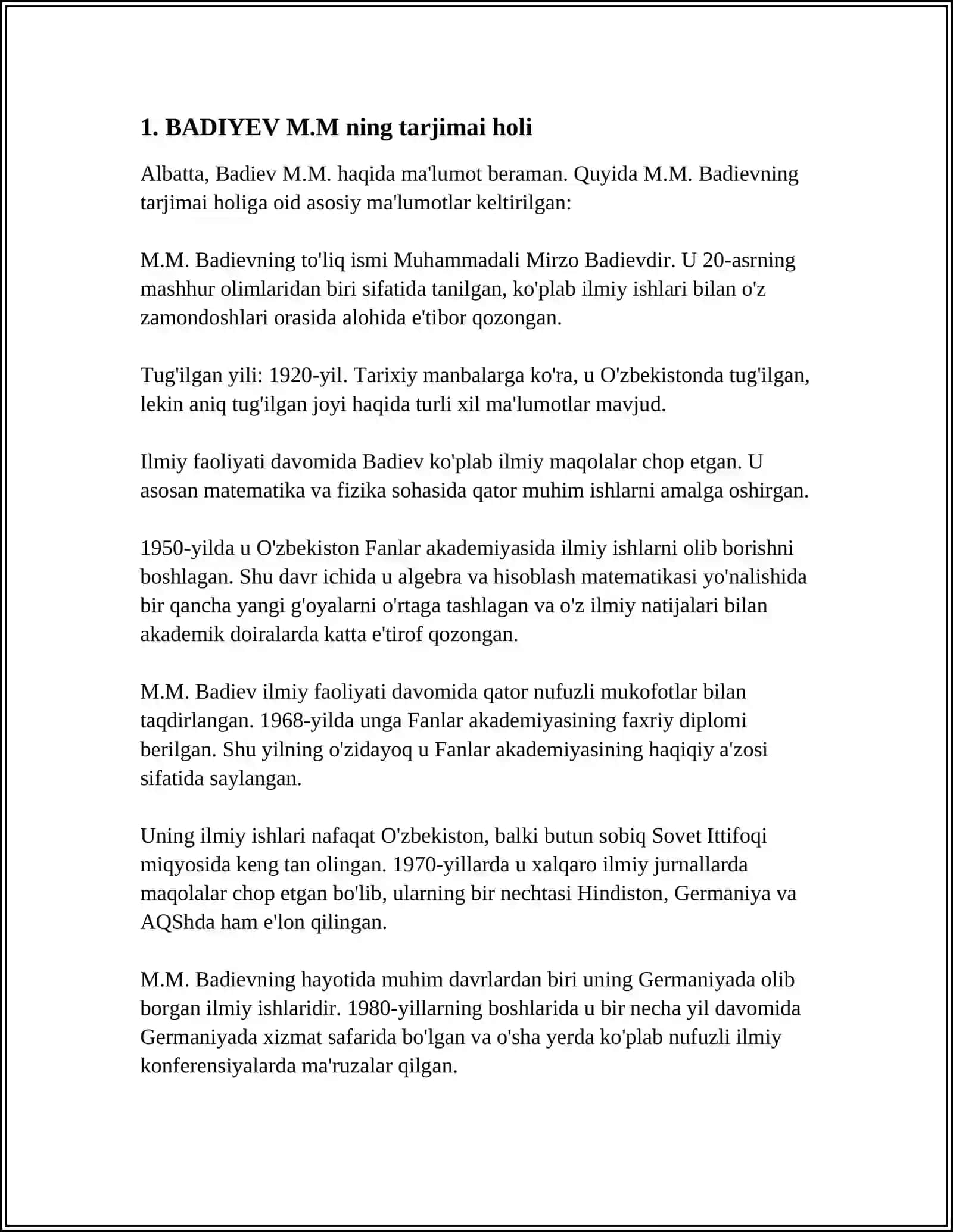 MUTAXASSISLIGI BO'YICHA FAOLIYAT KO'RSATGAN BADIYEV M.M TO'G'RISIDA MA'LUMOTLAR 3