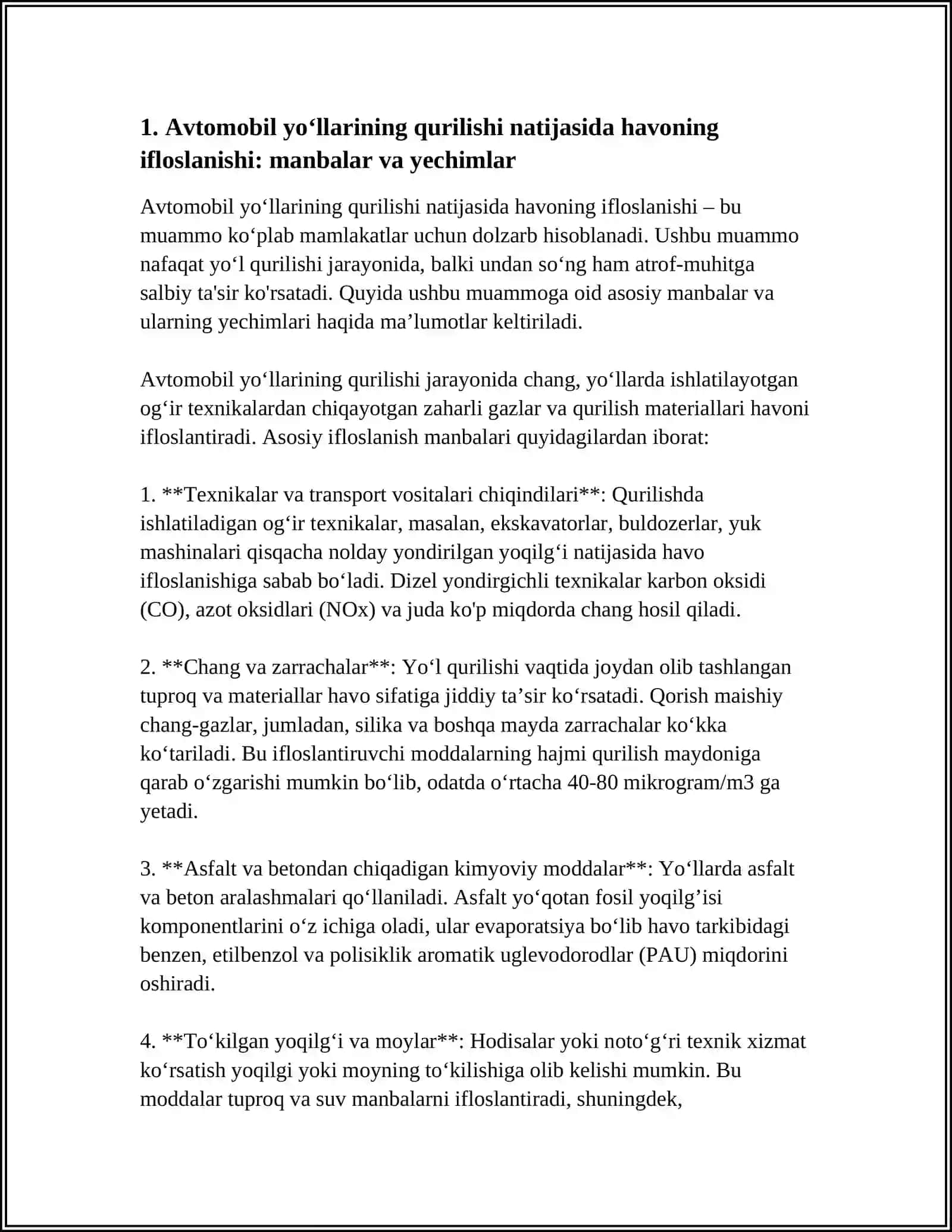 AVTOMOBIL YOʻLLARNING QURILISHIDA EKOLOGIK MUAMMOLAR VA ULARNING YECHIMINI TOPISH 3