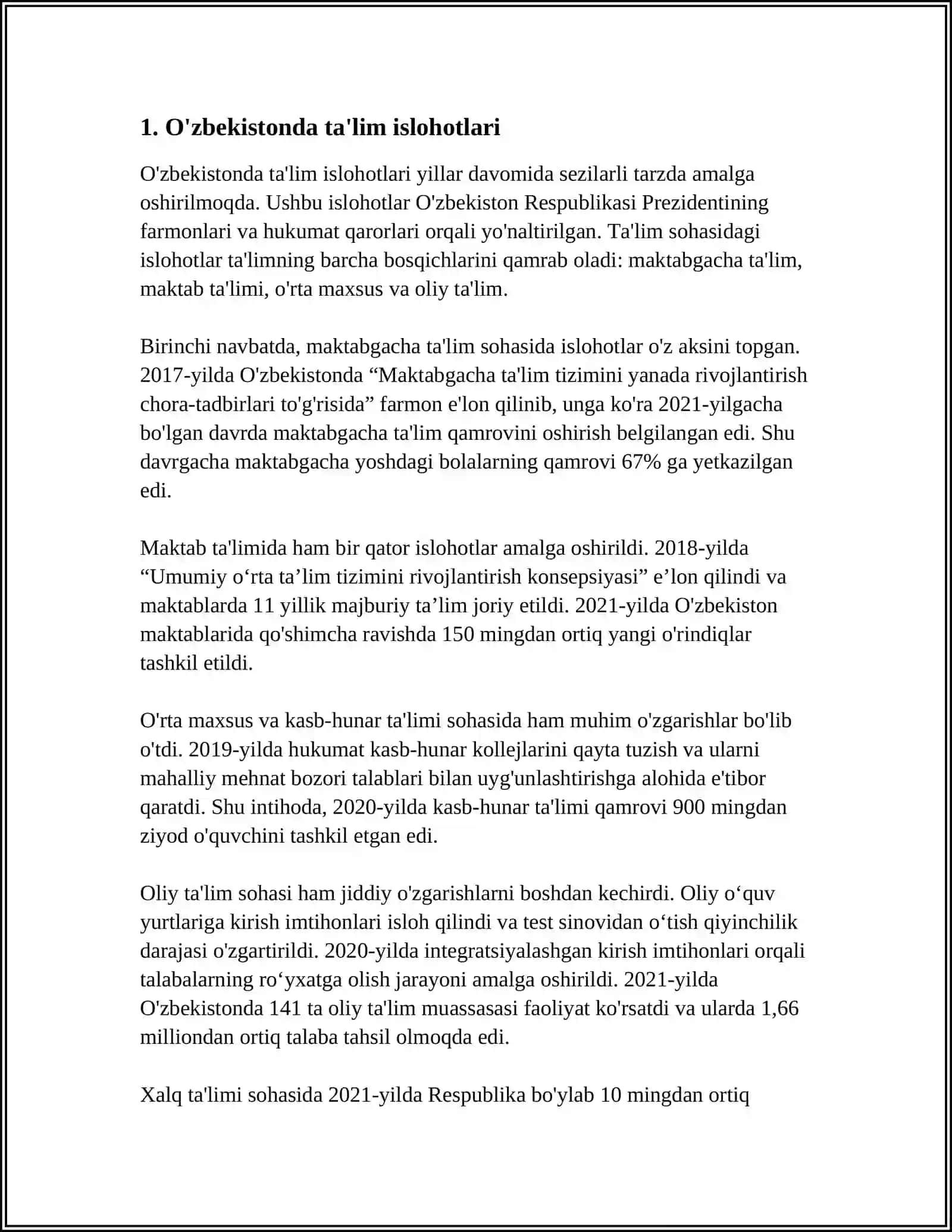 O'ZBEKISTONDA IJTIMOIY SOHADA AMALGA OSHIRILGAN ISLOHOTLAR 3