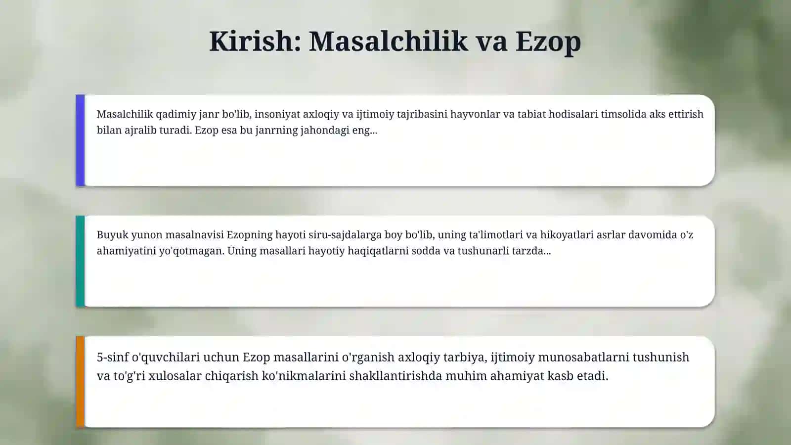 5 sinf Adabiyot fanidan Ezop  masalalari mavzusida 3