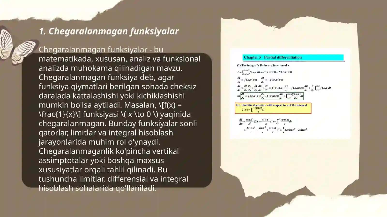 Chegaralanmagan funksiya xosmas integralni boʼlaklab integrallash 3