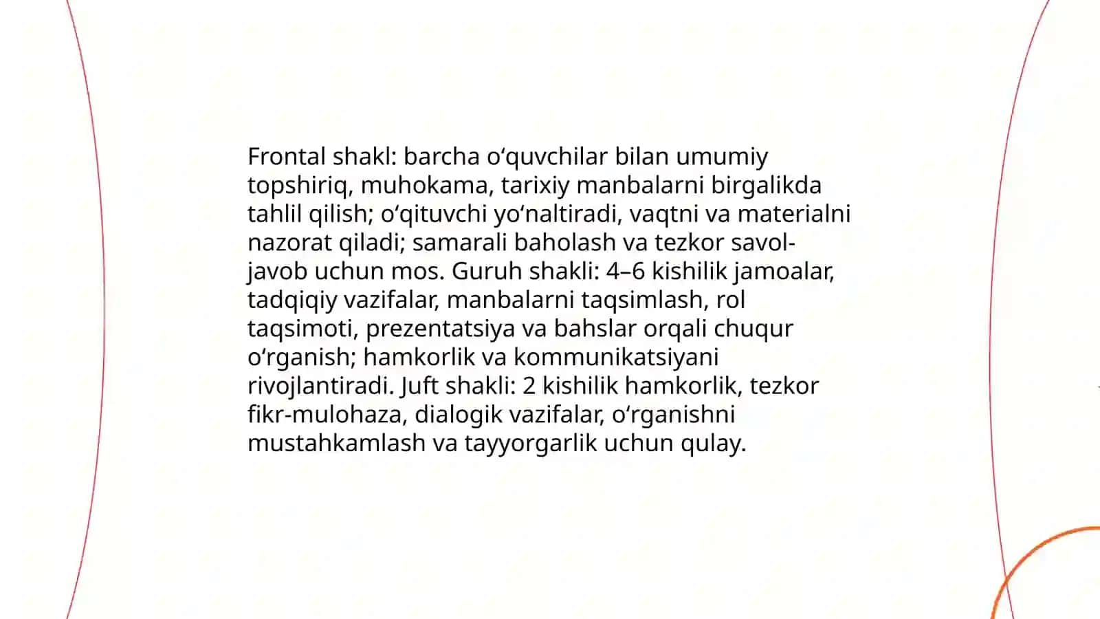 Tarix oʻqitishni tashkil etish shakllari.Dars uning turlari va tuzulishi 3