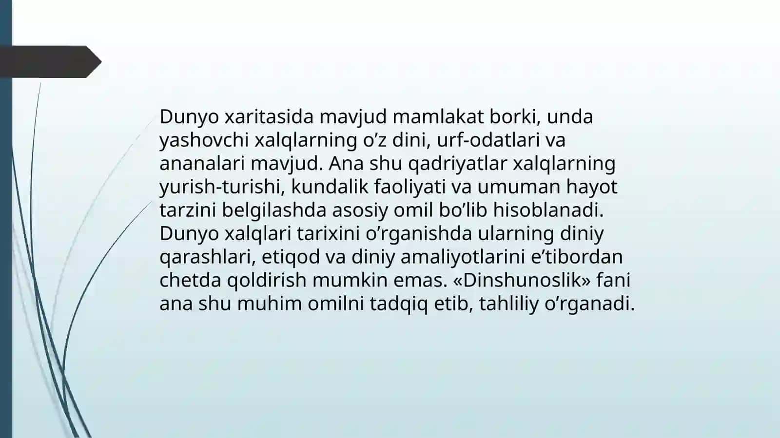 Dinshunoslik fanining predmeti, maqsadi va vazifalari 3