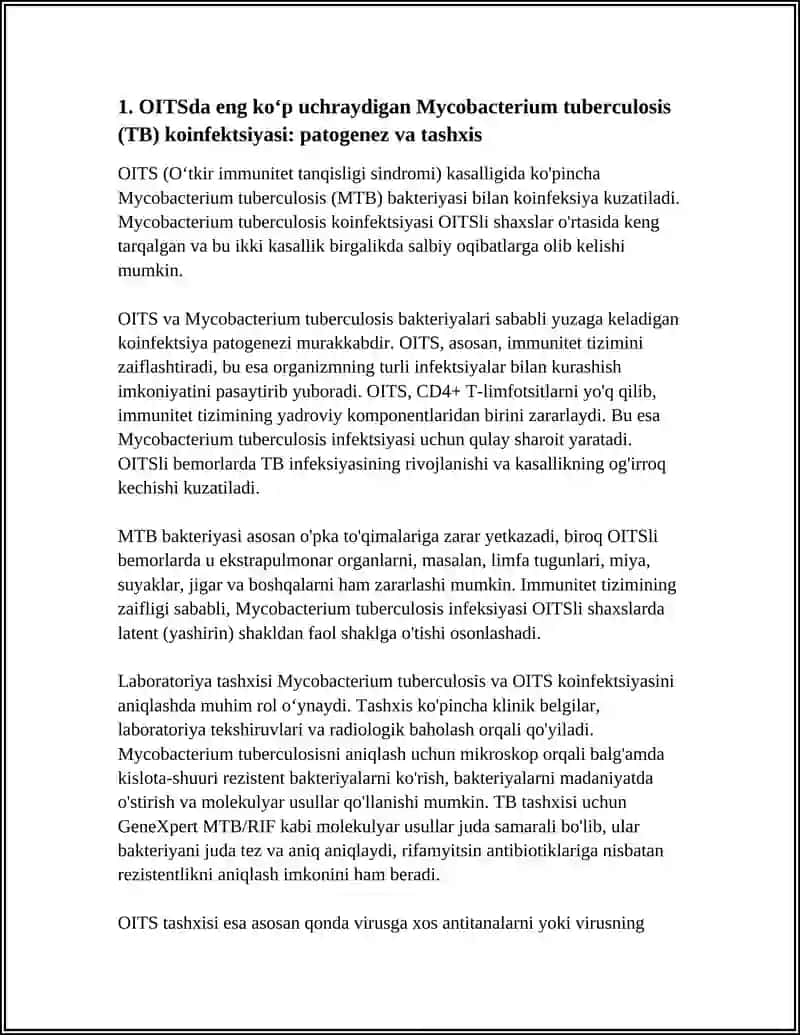 OITS KASALLIGINING KOINFEKSIYA QO'ZG'ATUVCHILARI, PATOGENEZI, LABORATORIYA TASHXISI 3
